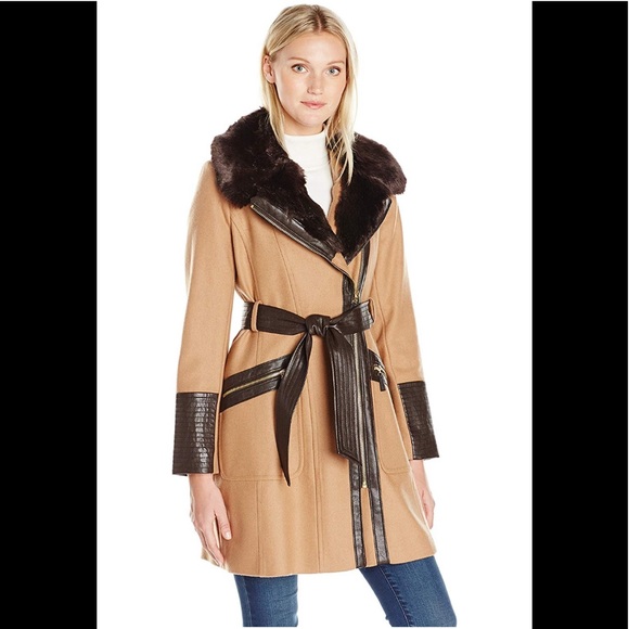 Via Spiga Jackets & Blazers - Via spiga Mid-Length BeltWool Fur Collar camel,NWT